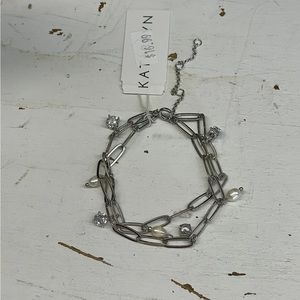 Silver Clasp Link Pearl Bracelet